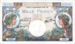 France 1000 Francs 1940 Pick # 96b - Picture 1 of 3