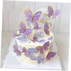 Purple Butterfly Cake Toppers, 11pcs Butterfly Cupcake Toppers Happy Birthday - Picture 1 of 8