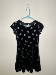Children’s Place Velvet Heart Dress Girls Size XL 14 Black Short Sleeve Stretchy - Picture 1 of 4