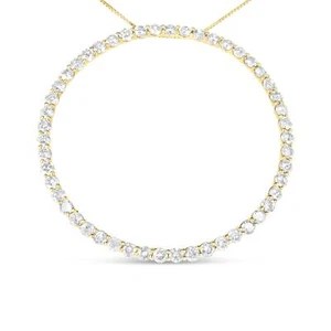 10K Yellow Gold Plated .925 Sterling Silver Diamond Circle Hoop Pendant Necklace - Picture 1 of 9