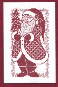 SANTA SILHOUETTE--Redwork--Christmas--Tree--Holly--Counted Cross Stitch Pattern - Picture 1 of 1