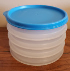 Tupperware Hamburger Keepers Round 4-Piece Container Set Salt Water Taffy Blue
