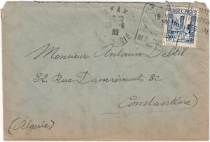 TUNISIA DA SFAX A CONSTANTINE DEL 19.6.1932 c. 50 MOSQUEE HALFAOUINE Y&T 171 - Foto 1 di 2