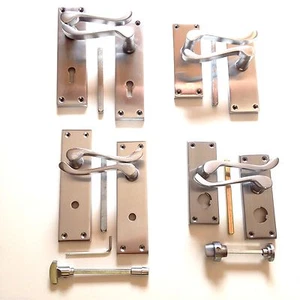 Satin Chrome Victorian Scroll Door Handles Lever Lock, Latch,Bathroom,Privacy - Picture 1 of 5