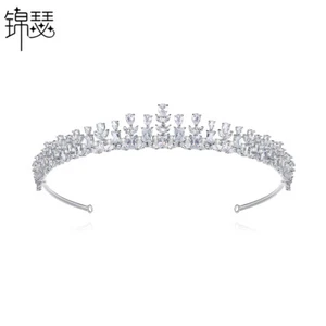 Banda para el cabello de mujer enchapada en oro súper flash corona circonita blanca para banquete - Imagen 1 de 7