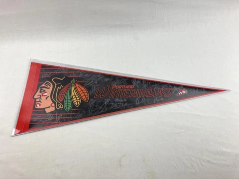 Signed 2011 2012 Portland Winterhawks Pennant WHL Hockey Collectible With Sleeve Cover
