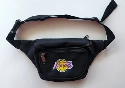 LA LAKERS fanny pack belt bag 3 pocket embroidered NBA exclusive black canvas - Image 1 of 4