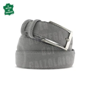 Cintura in pelle uomo camoscio classica grigio artigianale made in italy - Imagen 1 de 8