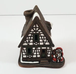 VTG Handarbeit Christmas Pottery Tea Light - Incense Cottage Santa House 3.75"H - Picture 1 of 9
