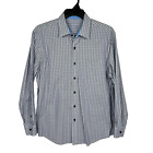 Tasso Elba Men Long Sleeve Shirt Large 16-16.5 Blue Black White Plaid Button Up