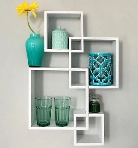 White Floating Cube Intersecting Mounted Wall Decor Square Shelves for Bedrooms - Picture 1 of 5