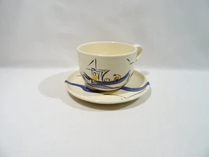 DEJEUNER TASSE SOUCOUPE FAIENCE KG LUNEVILLE BLEU MARINE SANSEAU CERAMIC LUNCH - Picture 1 of 11
