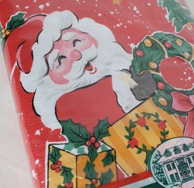 Vintage Christmas Santa Vinyl Tablecloth Flannel Backed Oblong 52" x 90" Red New - Image 1 of 4