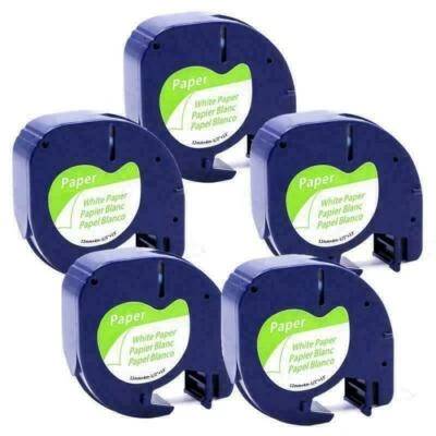 5PK 91200 Paper White 12mm label tape for Dymo Letra Tag LT-100T 100H QX50 2000