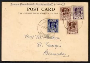 BURMA 1947 KGVI OVPTS PC TO BERMUDA - Picture 1 of 1