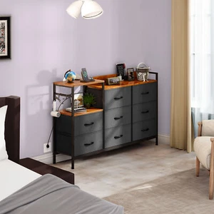 TAUS Fabric Dresser Chest of Drawers 8 Drawers Dresser with Charge Station Gray - Picture 1 of 5