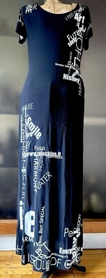 Raro De Colección Negro Blanco Coleccionable Moschino Maxi Vestido Icónico Eslogan Popart 46/L Foto 1 de 4
