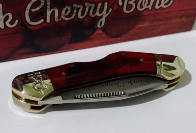 CHERRY BONE DOG LEG LOCKBACK HUNTING POCKET KNIFE W/ DISPLAY CASE DOGLEG !!! - Image 1 of 4