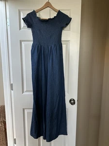 Francescas Blue Rain Pants Jumpsuit Womens Medium Chambray Denim Casual Wide Leg - Picture 1 of 5