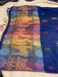 Colorful Peruvian Pashmina Shawl for women/Cotton Shawl with Llama design - Picture 1 of 4