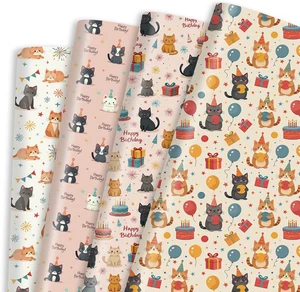 12 Sheets Cat Wrapping Paper, Cute Kitties Gift Wrap Animal Printed Gift Packing - Picture 1 of 9