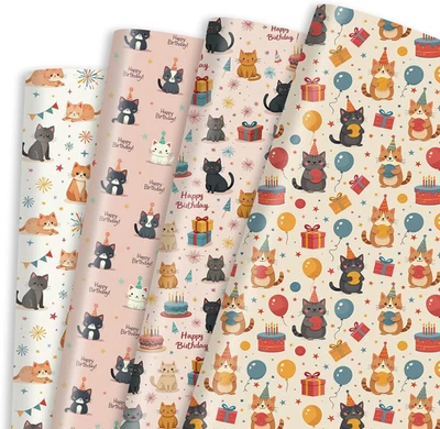 12 Sheets Cat Wrapping Paper, Cute Kitties Gift Wrap Animal Printed Gift Packing - Image 1 of 4