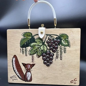 Enid Collins Prettie Foxie Wood La Caja Original Bolso Cartera Fox Uvas 1962 Texas - Imagen 1 de 13