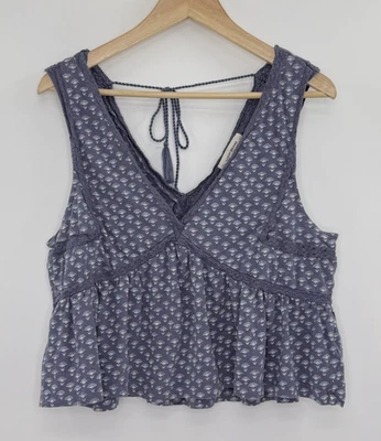 Lucky Brand Blue Cropped Babydoll Crochet Peplum Tank Top Sz L Boho Y2K Festival - Image 1 of 4