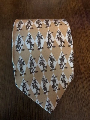 Vintage Looney Tunes Wile Coyote Warner Bros Silk Neck Tie 1995 90s Style - Image 1 of 4