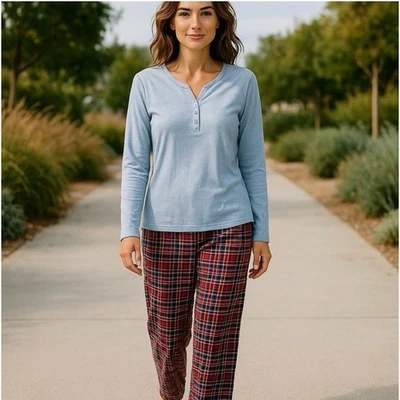 Conjunto de pijama para mujer Talbots manga larga top pantalones a cuadros talla mediana Foto 1 de 4