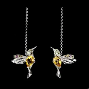 925 Sterling Silver Earrings Pear Citrine Peridot Sapphire Bird Gemstone Jewelry - Picture 1 of 13