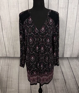 Blusa túnica campesina Daniel Rainn para mujer 3X negra floral manga 3/4 cuello en V - Imagen 1 de 6