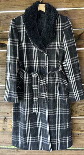 Versace trench cappotto lana con cintura a quadri vintage donna taglia 10 (lunghezza ginocchio)