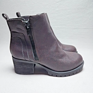 MIA Women’s Sz 8 Chelsea Boots Dark Brown Faux Leather Lug Sole Pull On Dbl Zip - Picture 1 of 10