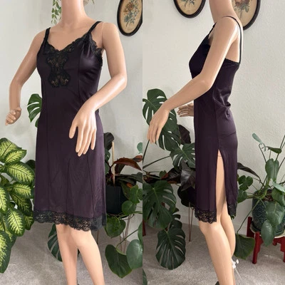 Vintage Bari Short Slip Peignoir Black & Blue W Lace Sz 32 - Image 1 of 4