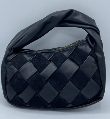Dune Black Faux Leather & Suede Woven Hand Bag - Image 1 of 4