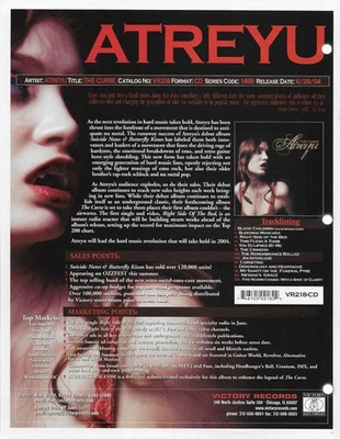 Póster ATREYU 2004 Vintage DOBLE CARA PROMOCIONAL COMERCIO ANUNCIO para Curse CD como nuevo 8,5x11 Foto 1 de 2