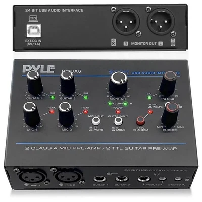 Pyle Compact 2 Channel USB Audio Interface w/Ultralow Noise Design - PMUX6 - Image 1 of 4