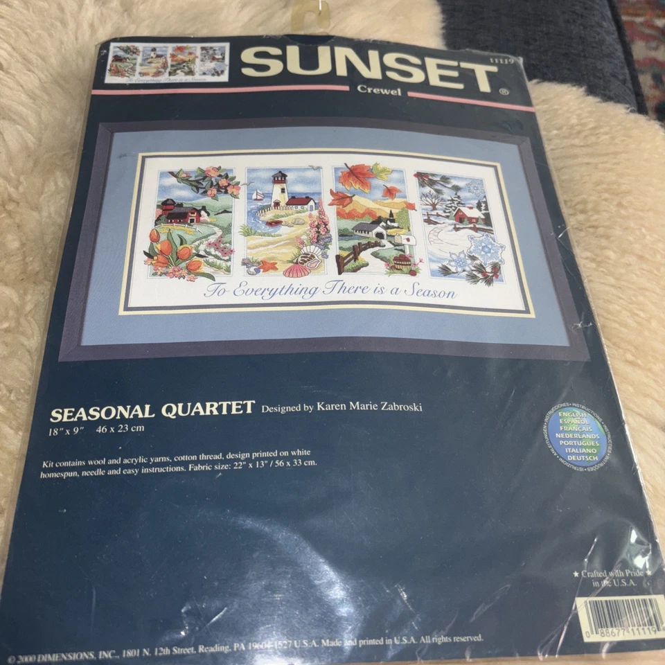 Seasonal Quartet Crewel Kit 11119 SUNSET Dimensions 18 X 9" Karen Marie Zabroski