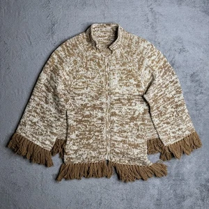 Vintage 70er Talon Zip Fransen Poncho Pullover Mantel braun creme Strick Hippie Boho - Bild 1 von 6