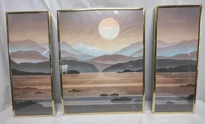 Vintage 80er Jahre Meereslandschaft Pastell Wandbild Poster gerahmt T. Chiu - Bild 1 von 8