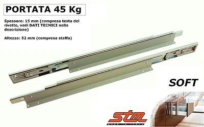 STM GUIDE SCORREVOLI a Sfera AMMORTIZZATE con STAFFE a L Portata 45kg Estraz. Totale