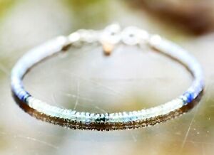 Bracelet saphir ombre sarcelle naturelle or blanc 14 carats 585, 7,2" - 7,65"