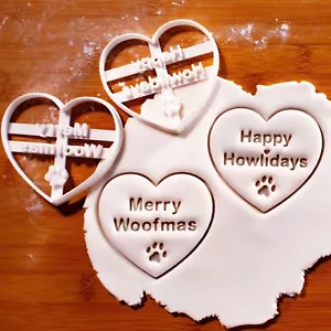 Merry Woofmas & Happy Howlidays Ausstechformen - Hund Weihnachten Urlaub Treats - Picture 1 of 5