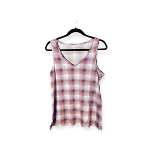 Eddie Bauer Womens Shirt Pink V neck Tank Plaid Sleepwear Lounge Shirt Medium - Picture 1 of 6