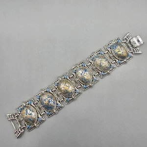 Nachlass MCM Armband silberfarben Panel Link blau gold weiß Farbspritzer 7" - Bild 1 von 11