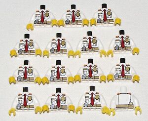 LEGO LOT OF 15 NEW WHITE POLICE TORSOS WITH RED TIE AND POCKETS TOWN CITY PARTS