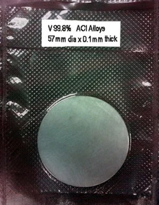 Vanadium SEM Sputtering target: V 99.8% pure, 57mm diameter x 0.1mm thick - Picture 1 of 1