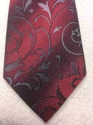 范海森男式领带勃艮第红色灰色 3.5 X 60 全新无标签 — 第 1/4 张图片