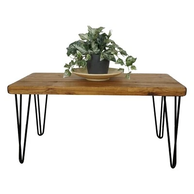 Coffee Side Table Solid Wood Reclaimed Timber Style Metal Black Hair Pin Legs - Image 1 of 4